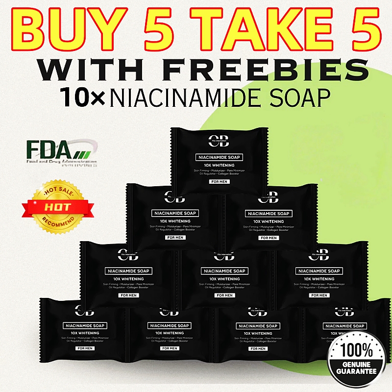 FreeShipping Philippines BUY 5 TAKE 5=10PCS CB Niacinamide Soap for Men 10X Whitening Oil Control Anti-Acne All Skin Types Soap
