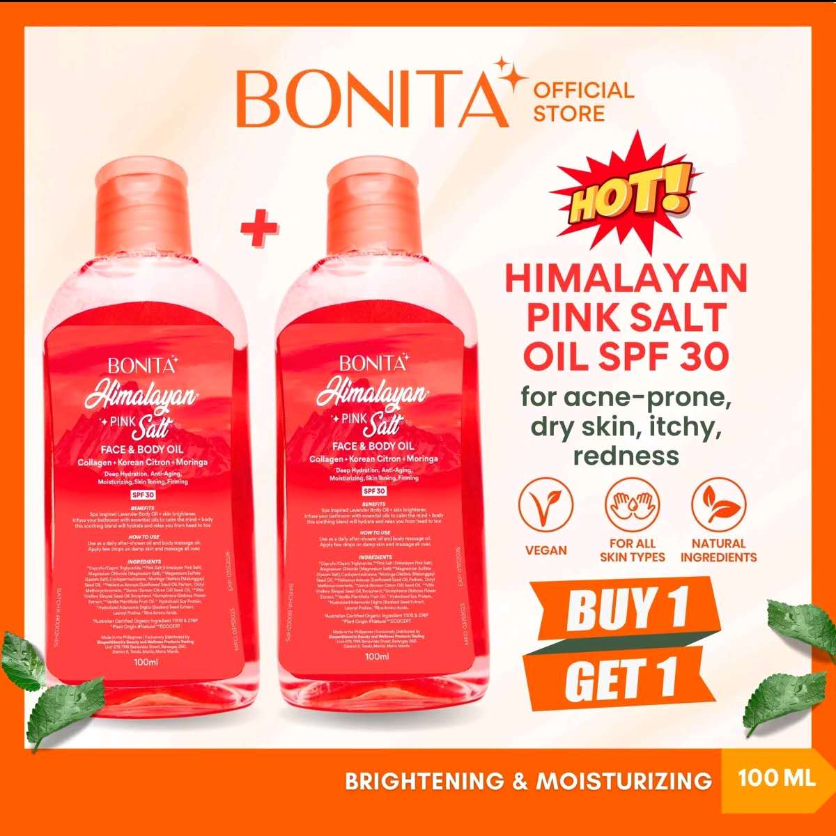 BUY 1 TAKE 1 100ml Himalayan Pink Salt Face and Body Oil with SPF 30, Korean Citron, Collage